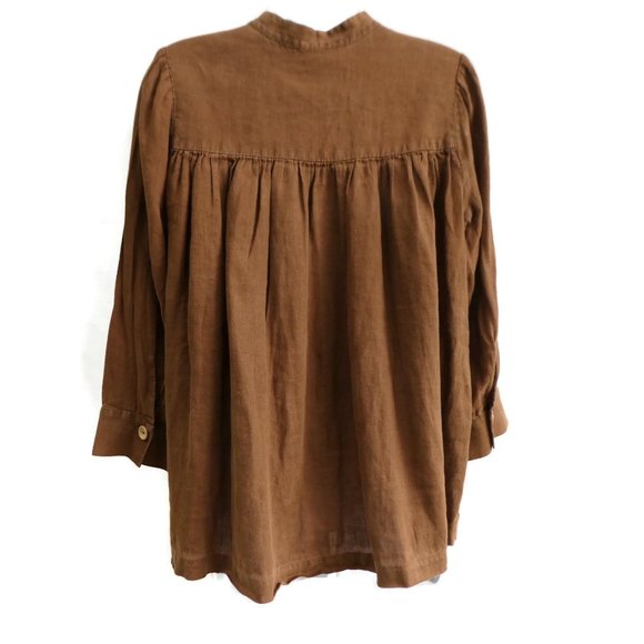 Linen Wyeth By Todd MaGill Shirt Smock Brown L - Picture 10 of 10